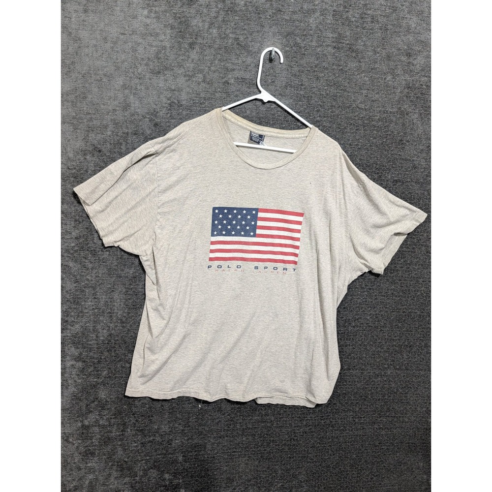 Vintage Polo Sport Ralph Lauren American Flag T-Shirt Gray XXL 90s Streetwear